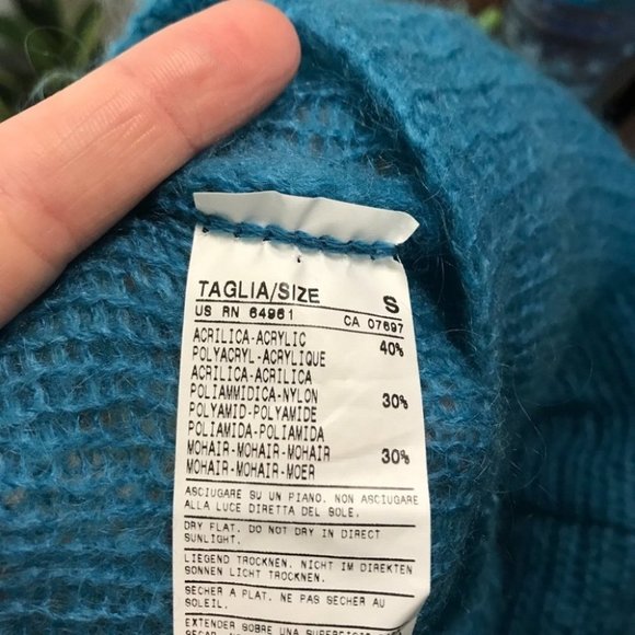 United Colors Of Benetton Blue Mohair Blend Open Knit Twist Front Crop Sweater - Picture 3 of 5